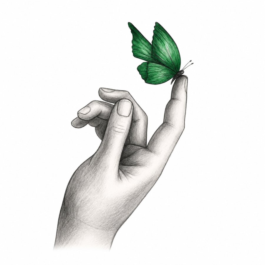 The MORVA mark, a hand holding a green butterfly
